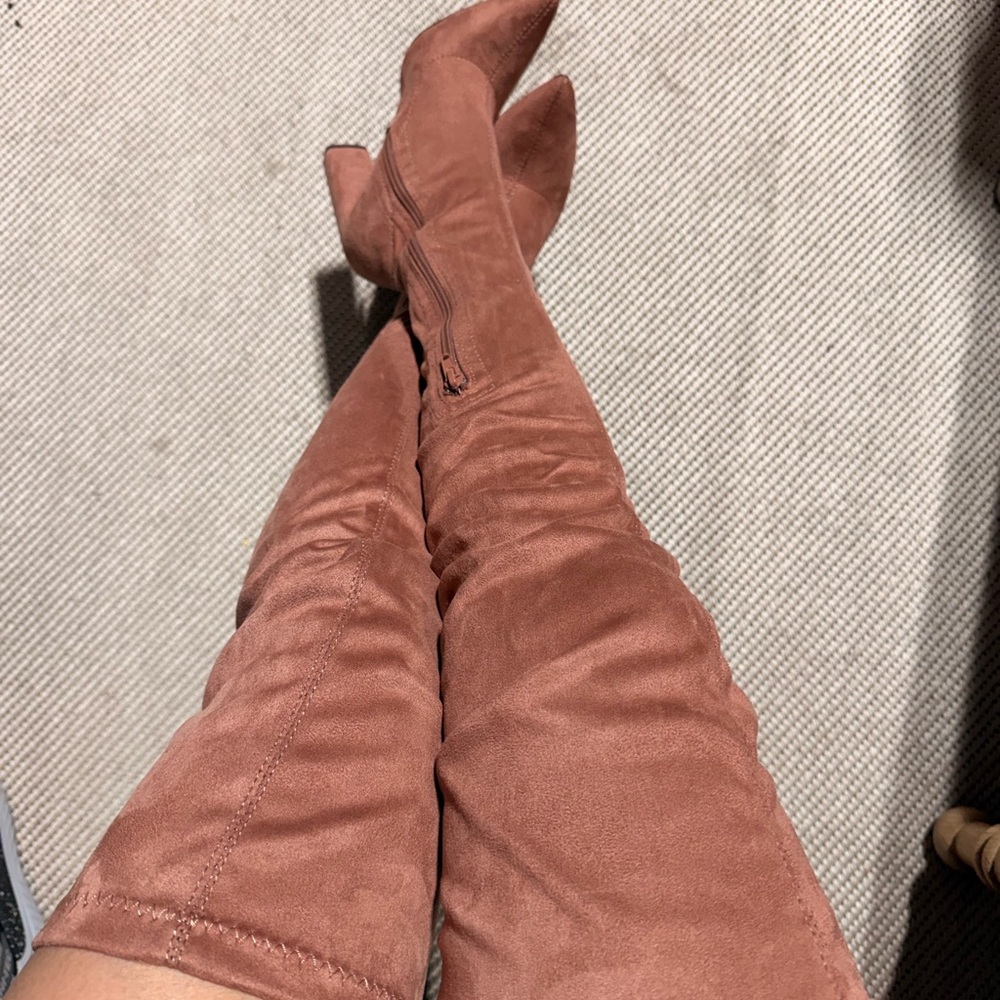 Charlotte Russe Over-the-Knee Chunky Heel Boots in Dusty Rose - Picture 2 of 7